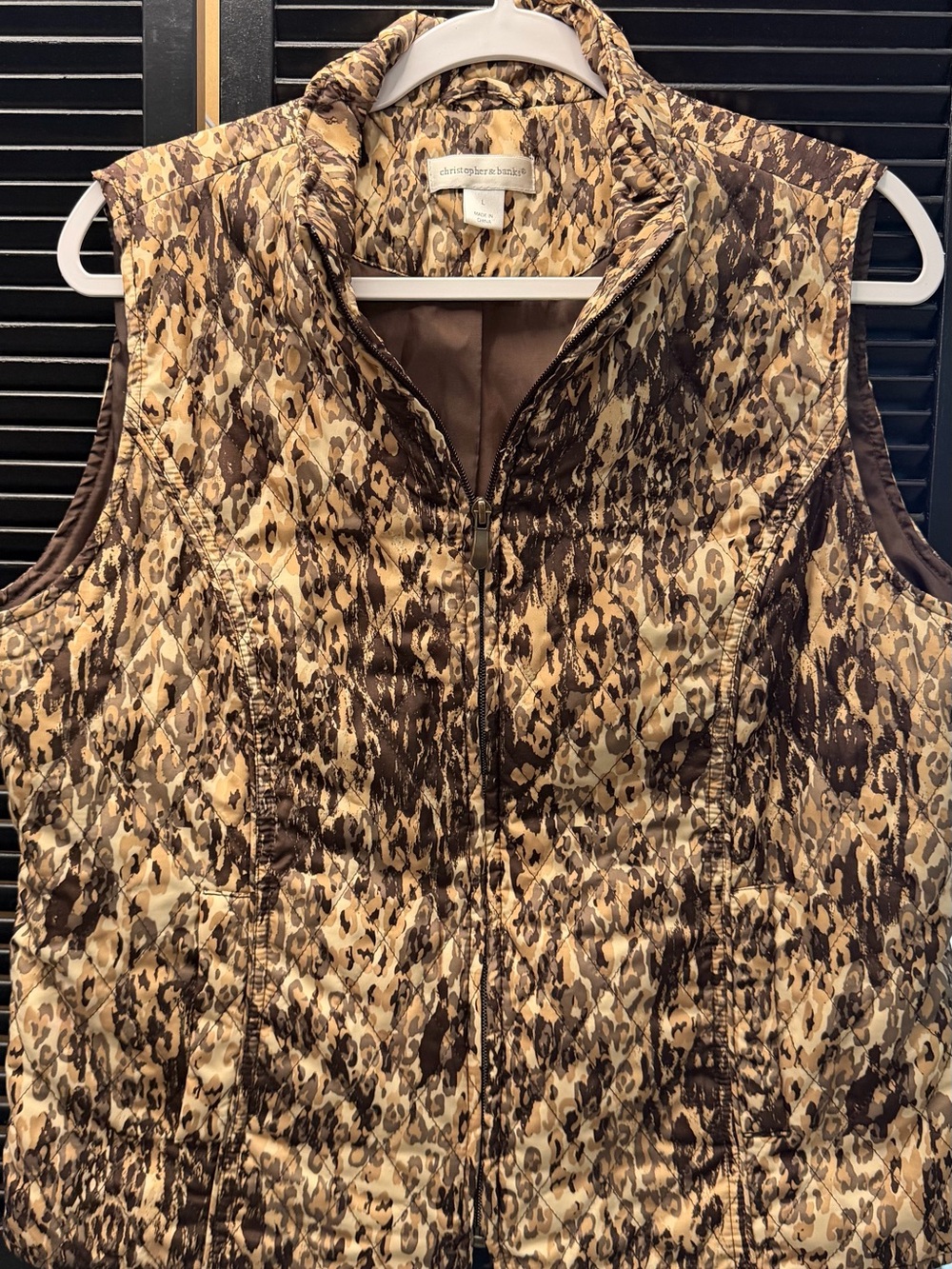 Christopher & Banks Brown and Tan Quilted Printed Vest